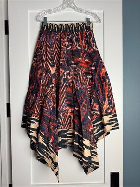 Printed High-Low Midi Skirt in Navy and Red